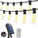 Solar Powered Warm White LED Outdoor String Light with Remote Control, Shatterproof Light Bulbs for Backyard Garden Patio Pergola Gazebo Bistro Bedroom Christmas Wedding Party (10+1 Bulbs)