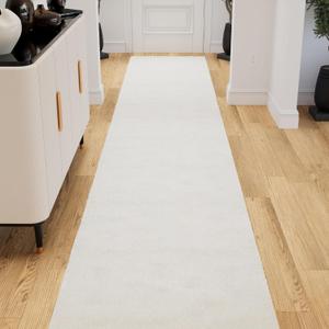Ottomanson Shag Hallway Runner Rug 2'7" x 12' – Soft Non-Slip Plush Rug, Dense Pile Carpet for Entryway, Kitchen & Long Hallways in Apartments and Homes, White