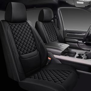 Ram 1500 Seat Covers Front Pair 2019-2026, Lumbar Support Truck Seat Covers Custom Fit for Dodge Ram 1500/2500/3500 Crew/Quad/Mega Cab Bighorn Longhorn Laramie Tradesman Rebel, Black