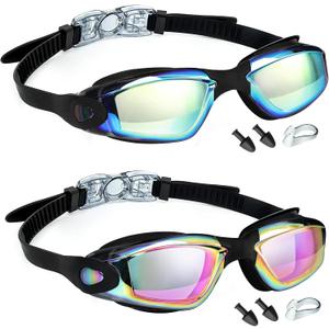 LOCONHA Swim Goggles, 2 Pack Swimming Goggles Anti Fog No Leaking For Adult Women Men Youth (Black, M)