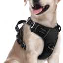 Rabbitgoo Dog Harness Medium Sized, No Pull Dog Vest with 3 Buckles, Adjustable Soft Padded Pet Harness with Easy Control Handle and Reflective Strips, Black, M