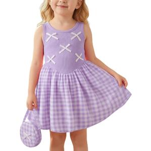 Toddler Girls Tutu Dresses Summer Sleeveless Bow Sling Sundress Spring Princess Bubble Birthday Dress 3-Piece Outfits (Purple)