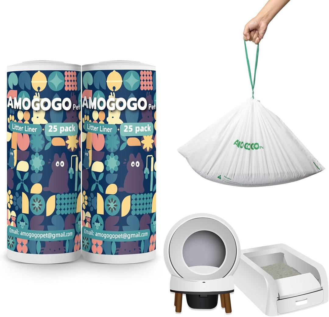 50 Pack Waste Bin Liners, Compatible with PetSafe Clumping & SmartSpin & KYKY S6 Automatic Litter Box, Large Capacity Litter Bags, Sturdy, Leak-proof Thick Drawstring Waste Bags, 23" x 12"