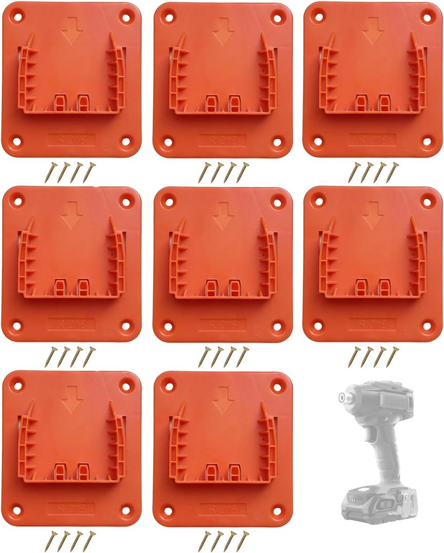 8 Packs Tool Holder Drill Mount Compatible for Ridgid 18V Li-ion Tools Drill Hanger Wall Mount Tool Organizer with 32 Screws