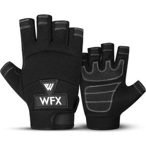 WFX Tough Fingerless Performance Gloves Protection Work Gloves, Padded Palm, Half-Finger Non-Slip Working Men Women (Black, L)