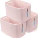 Cotton Rope storage Basket Bins Woven Basket for Organizing Shelves Rectangle Decorative Baskets For Storage Clothes Toys Books Towels Square Wicker Nursery Basket Organizer 3 pack Light Pink