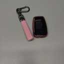 Lucrum Compatible with Toyota Key Fob Cover & Leather Keychain, Keyfob Case for Avalon Camry Corolla Prius RAV4 Highlander (Black & Pink)