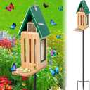 New Upgraded Butterfly House and Feeder for Outside - Wooden Butterfly House with Metal Stake for Garden Backyard, Natural Butterflies Habitat with Puddler on Floor or Hanging on Tree Wall