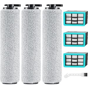 6-pack 3831 Vacuum Cleaner Brush Roll+ Filter Replacement Parts for Bissell Crosswave HF2/3845N/3831 Floor Scrubber, 3 Brush Rolls+3 Filters