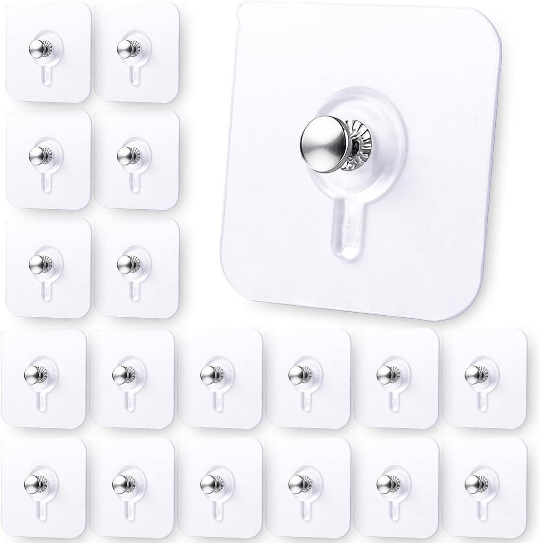 Adhesive Wall Hangers 35P, Transparent Picture Hangers Without Nails, Damage-Free Wall Clock Hanger for Bathroom, Kitchen, Home and Office, Single 11 lbs Load Max