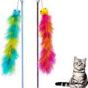 Andiker Cat Feather Toys, 2PCS Cat Wand Toys with Bell&Plush Balls, 12in Colourful Interactive Kitten Teaser Toy, Funny Interactive Cat Toys for Cat Indoor Playing Training Chasing (Red + Green)