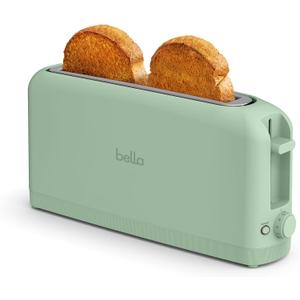 bella 2 Slice Slim Toaster, Fits-anywhere Kitchenware, 6 Setting Shade Control with Reheat & Cancel Buttons, Removable Crumb Tray, 10 Long Slot, Anti Jam & Auto Shutoff, 900 Watt, Seaglass