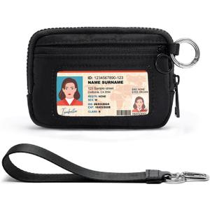 YDF The Iris Wallet for Women Mini Zip Card Case with Clear ID Window Zipper Coin Purse Lightweight Portable Keychain Wallet (Black)