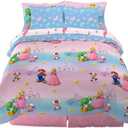 Franco Super Mario Girl Princess Peach Girl Gamer Kids Bedding Super Soft & Cozy Reversible Microfiber Comforter and Sheet Set with Sham, 7 Piece Queen Size, (Officially Licensed Product)