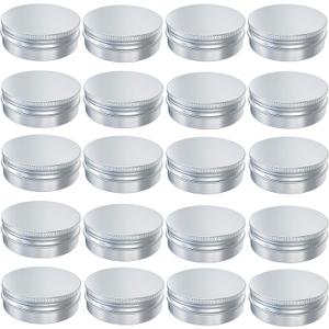 20 Pcs 2 Ounce Aluminum Tin Jar, 60 ML Refillable Tin Container, with Screw Lid, for Storing Spices, Candies, Candles, Silver