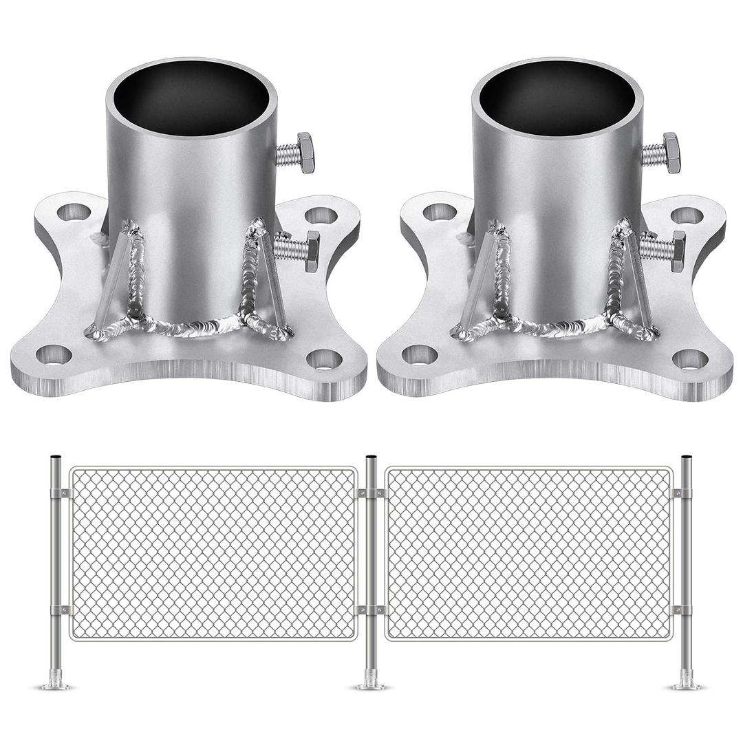 Zonon 2 Pcs 2 1/2 Inch Chain Link Fence Metal Post Base Parts (2-3/8 Od) Pipe Floor Flanges Galvanized Steel Round Posts, Outdoor