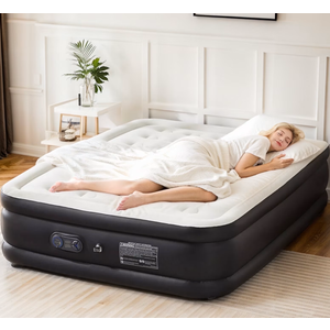 Air Mattress - Inflatable Blow Up Airbed with Built-in High Capacity Pump, Double Height, Non-Slip Bottom Design, Weight Capacity 660 lbs Air Bed for Home or Camping - Black,White (78"L x 58"W x 22"Th)