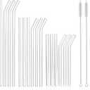 [22 Pcs] Reusable Glass Straws Shatter Resistant - Size 12"x8mm,9"x8mm,6"x8mm Including 9 Straight and 9 Bent Clear Glass Straws with 4 Cleaning Brush for 20 30 40 oz Tumblers,Cocktail,Coffee,Juice