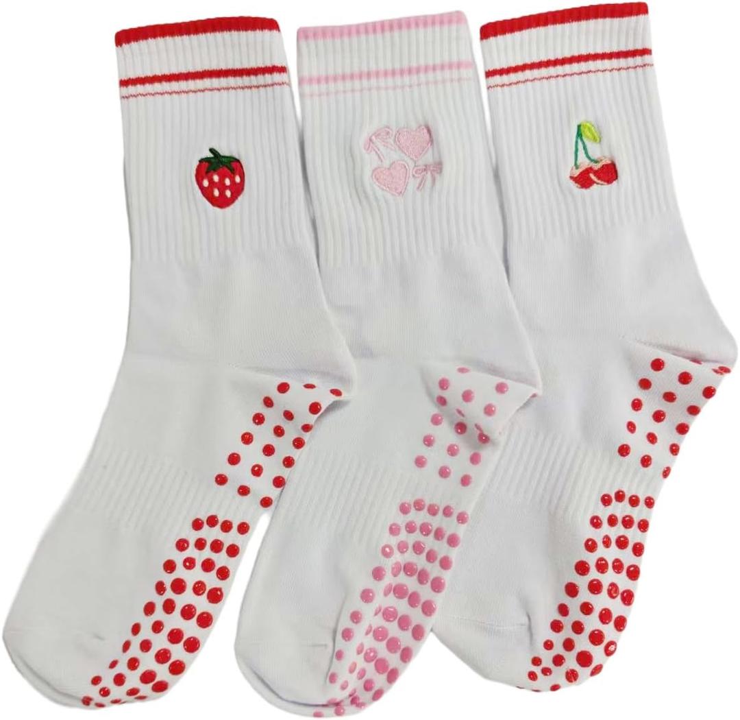 Pilates Socks for Women Yoga Barre Grippy Socks Non Slip Athletic Workout Crew Sock for Hospital (One Size, Pack 01)