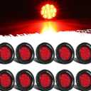 Partsam 10Pcs 2.5" Round Red 13Led Side Marker Clearance Lights [DOT Approved] with Light Grommet and Wire Pigtail for Trailer Truck RV, Flush Mount Waterproof Sealed, 12V
