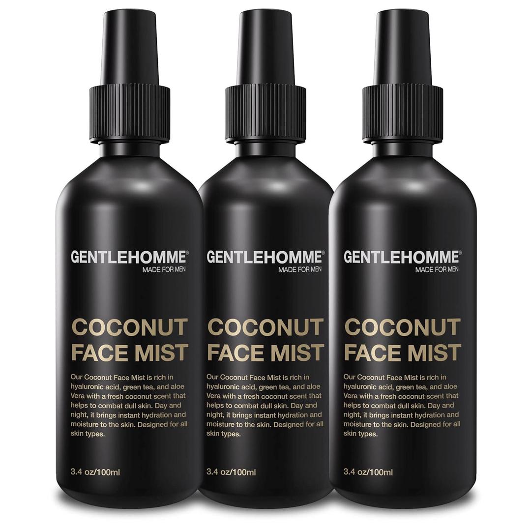 Gentlehomme - Coconut Face Mist - Mens Facial Spray - with Hyaluronic Acid, Aloe Vera & Green Tea - Refresh, Moisturize & Hydrate - Use Day & Night - Safe for All Skin Types - Vegan - 3.4oz - 3 Pack