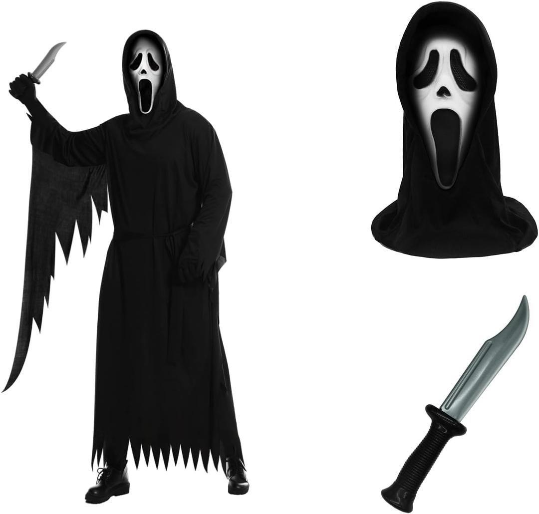 Scream Costume with Mask Knife Prop and Gloves, Scream Costume for Kids, Perfect Halloween Cosplay Dress-up Party-L1