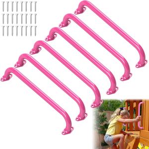 17.3 Inch Safety Playground Handles Metal Kids Indoor Outdoor Climbing Monkey Bars Swing Set Accessories Grab Handle Playset Hand Grips for Playhouse, Treehouse, Jungle Gym (Pink, 6 Pack)