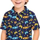 Boys Golf Polo Shirts Short Sleeve - Fun Hawaiian Performance Polo Shirt, Summer Casual Active Tops for Kids Age 7-14 (Blue)