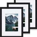 Hongkee 9x12 Black Picture Frames set of 3, Made of Wooden and Glass Photo frame - Displays Picture 6x8 with Mat or 9 x 12 without Mat, Desktop & Wall Collage Frame set