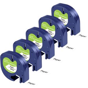UNOKA Label Tape Replace for Dymo Label Maker Refills Letratag, 1/2" x 13ft(12mm x 4m), White Paper 91330 10697 for Dyno Dynamo Letra Tag LT-100H LT-100T 200B Printer, 5 Pack