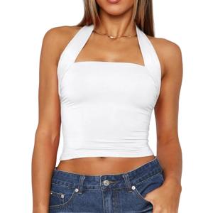 Women Halter Tank Tops Summer 2026 Backless Going Out Shirts Sexy Sleeveless Cute Crop Y2k Trendy Outfits (White, S)
