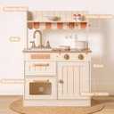 ROBUD Play Kitchen, Wooden Kids Kitchen Playset for Kids with Realistic Design, Sink, Oven, Stove, Cabinet, American Vintage Style, Age 3+, 23 inches x 11.7 inches x 32 inches