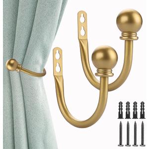 Sumnacon Set of 2 Decorative Curtain Holdbacks, Wall Mounted Aluminum Alloy Window Drapery Tiebacks for Bedroom, Livingroom Office Come with Screws, Gold