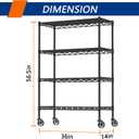 Soywey 4-Shelf Adjustable Heavy Duty Storage Shelving Unit on 4 Wheel Casters, Metal Organizer Wire Rack for Laundry Bathroom Kitchen Pantry Closet, Black