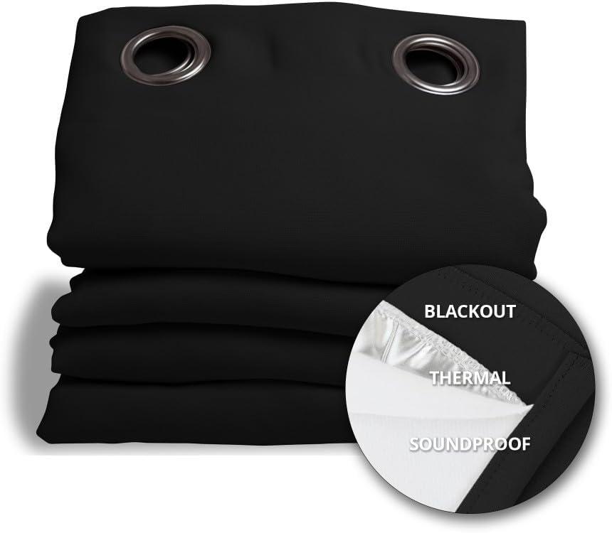 Moondream DecibelControl 3-in-1 Soundproof Curtain | Noise Reduction | Thermal Insulation | 100% Blackout | Patented Technology | Made in Europe | Grommet | 55" W x 108" L | Black - Deep Black MC710