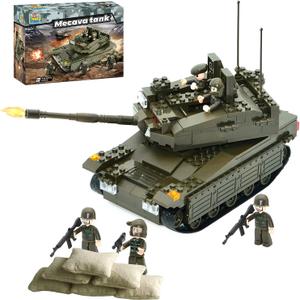 QLT Military Tank Building Blocks Set,Merkava WW2 Armed Tank with 5 Soldier Figures,Toys Gift for Boys 8-12(343 Pcs)