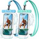 UNBREAKcable Waterproof Phone Pouch-2 Pack IPX8 Waterproof Phone Case for iPhone 16 15 14 13 12 11 Pro Max & Samsung S25 S24-Dry Bag & Travel Essentials for Beach, Pool, Kayak & Cruise-7" Blue+Green