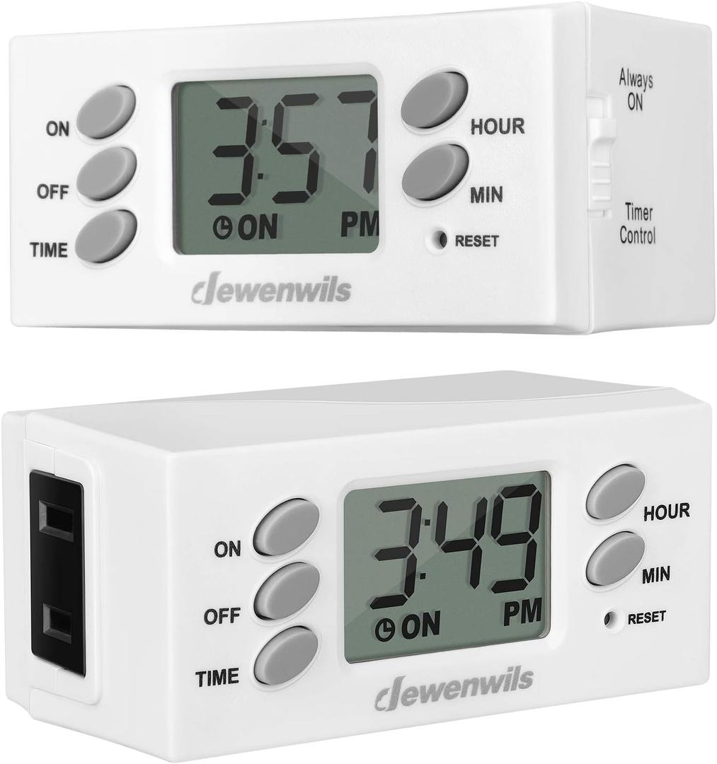 DEWENWILS 24 Hour Outlet Timer, 125V 15A 1000W Timers for Electrical Outlets, 1 Polarized Outlet, Digital Light Timer for Indoor Lamp, Fan, Aquarium, 1/2 HP, 2 Pack,White, UL Listed