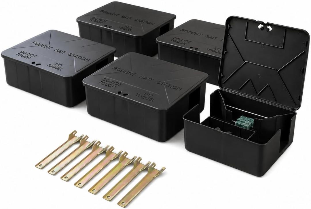 6 Pack Large Rat Bait Stations with Keys 10.4 x 8.2 Inch Mouse Rodent Trap Mice Box to Fix Bait Block for Indoor Outdoor Garden Warehouse Garage, Reusable Weather‑resistant, Pets and Child Safe