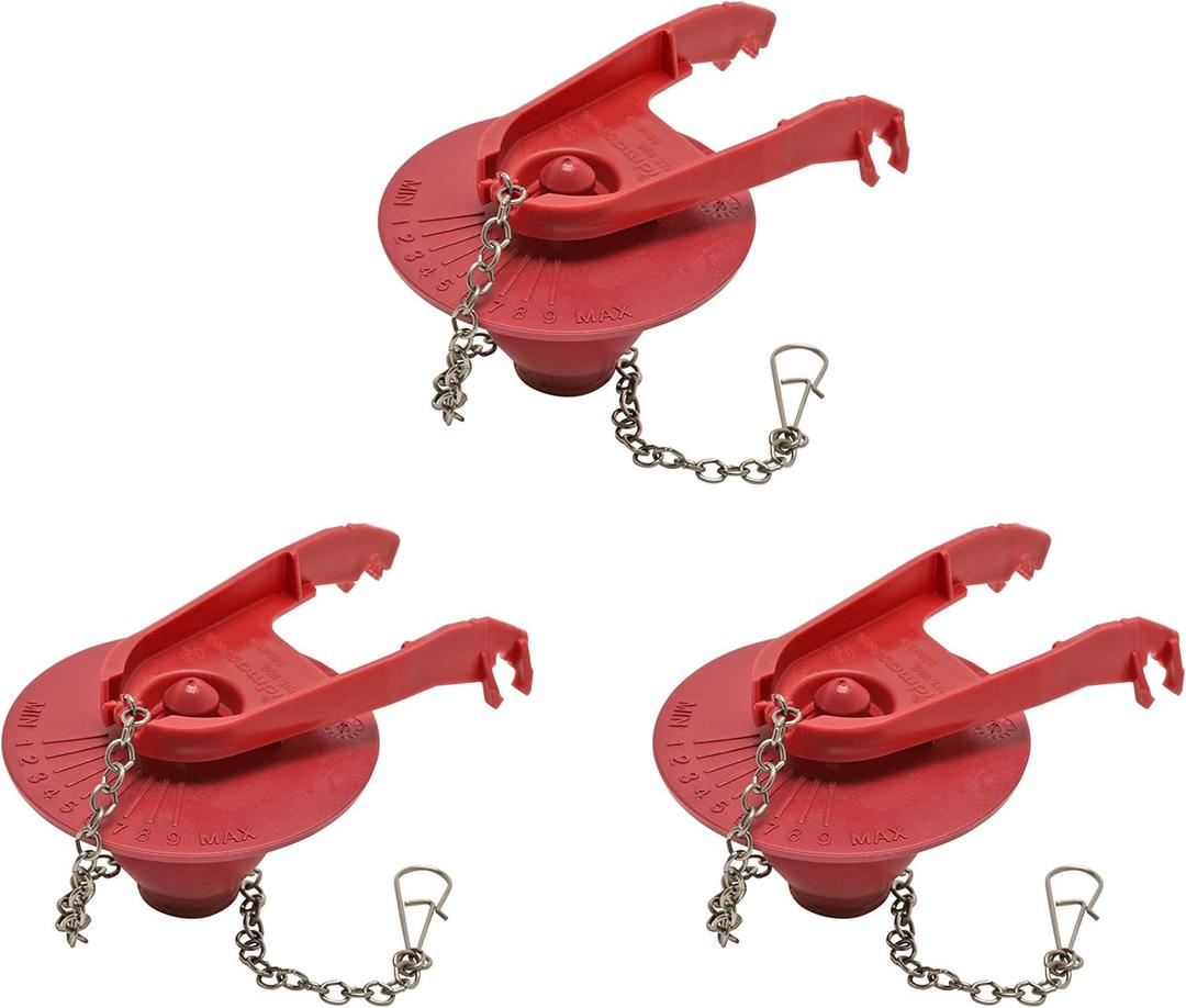 Fluidmaster 502CN3 PerforMAX Universal Water-Saving Long Life Toilet Flapper for 2-Inch Flush Valves, Adjustable Solid Frame Design, Easy Install, 3 Pack, Red, 3 Pack