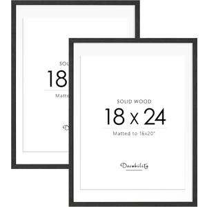 18x24 Solid Wood Poster Frame, Natural Wood Picture Frame with Paper Mat, Display picture 16x20 with mat or 18x24 without Mat, Set of 2 Black Picture Frame