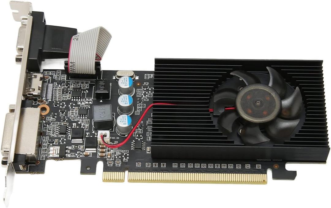 Computer Graphics Card, 1GB 64bit GDDR3 589MHz 1000MHz PCIE 2.0 Gaming Graphics Cards, with HD MI,DVI,VGA Interface, Single Cooling Fan, for DirectX10.1