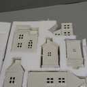 Blueweenly 16 Pcs Ceramic Christmas Village Sets Include 6 White Porcelain Village Town Houses 9 Christmas Trees and 50 LED Light with Remote Control for Xmas Scene Holiday Mantle Desktop Decoration