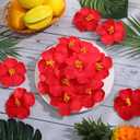 Hotop 24 Pcs Artificial Hibiscus Flowers Red Hawaiian Fake Flowers Faux Tropical Hibiscus Decoration for Luau Summer Party Decor DIY Crafts Cake Favors Supplies Table Centerpieces