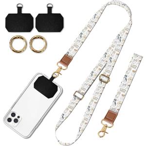 Cell Phone Lanyard Adjustable Crossbody Strap, Cute Universal Phone Neck Wristlet Wrist Strap Patch for Keys Case Accessories Cute White Dogs