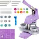 Button Maker Machine Multiple Sizes, 1+1.25+2.25 inch Installation-Free Pin Maker Machine, Ideal Pin Press for Kids DIY with Free 300 Sets 25+32+58mm Button Making Supplies(Purple)