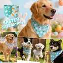 Dimidium Easter Dog Bandanas 2-Pack - Cute Design, White Green Stripe Carrot Print & Green Base Bunny Carrot Motif, Snap Button Adjustable Pet Scarf for Medium & Large Breeds (30-75lbs)