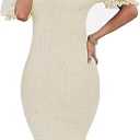 SENFURE Women's Summer Casual Midi Smocked Bodycon Dresses Puff Sleeve Square Neck Ruffle Mermaid Cocktail Dress, Size XL