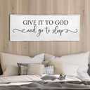 Give It To God And Go To Sleep Wall Decor Sign 40"X15" Master Bedroom Above Bed Wood Framed Large Farmhouse Rustic Over Bed Wall Art Hanging Decoration (White)