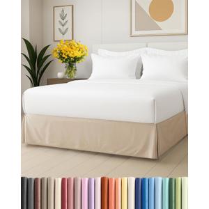 Pleated Bed Skirt King Size - 3 Sided Pleated Bed Skirt King - Ultra-Soft, Easy Fit with 15 Inch Tailored Drop - Hotel Quality, Wrinkle Free & Fade Resistant - for Women, Men, Kids and Teens - Cream